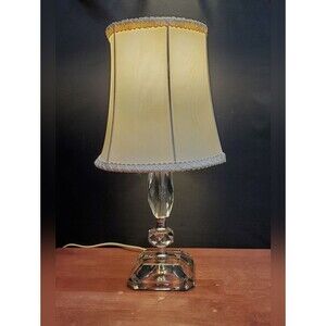 Vintage Lead Crystal Faceted Glass Boudoir Lamp with Shade